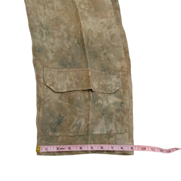 Chico’s Design Size 0 XS Brown Linen Tie Dye Print Drawstring Crop Cargo Pants - Picture 12 of 15